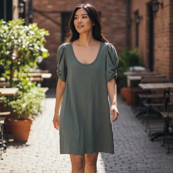 NEW Z Supply Evereve Sage Green Paxton Puff Sleeve Mini T-Shirt Dress XL Preppy - Picture 1 of 7